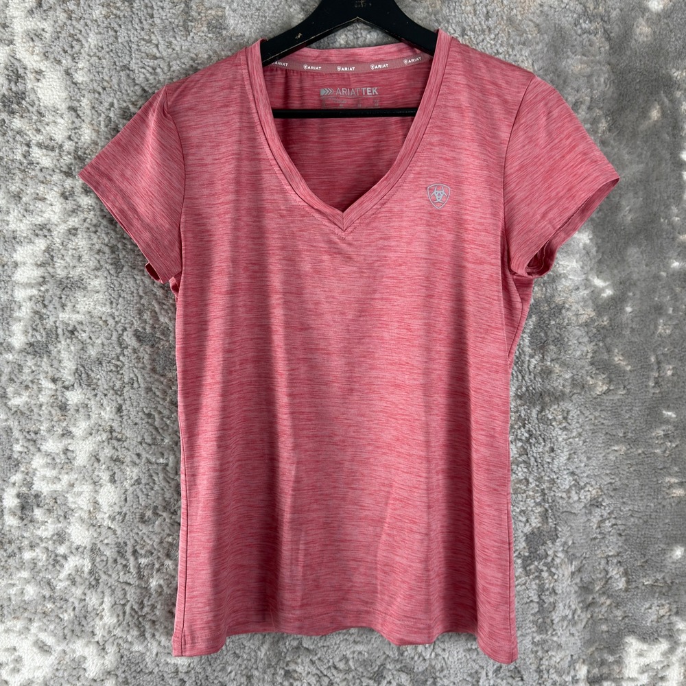 Ariat Size M AriatTEK V-Neck Athletic Performance TShirt Pink Short Sleeve Women